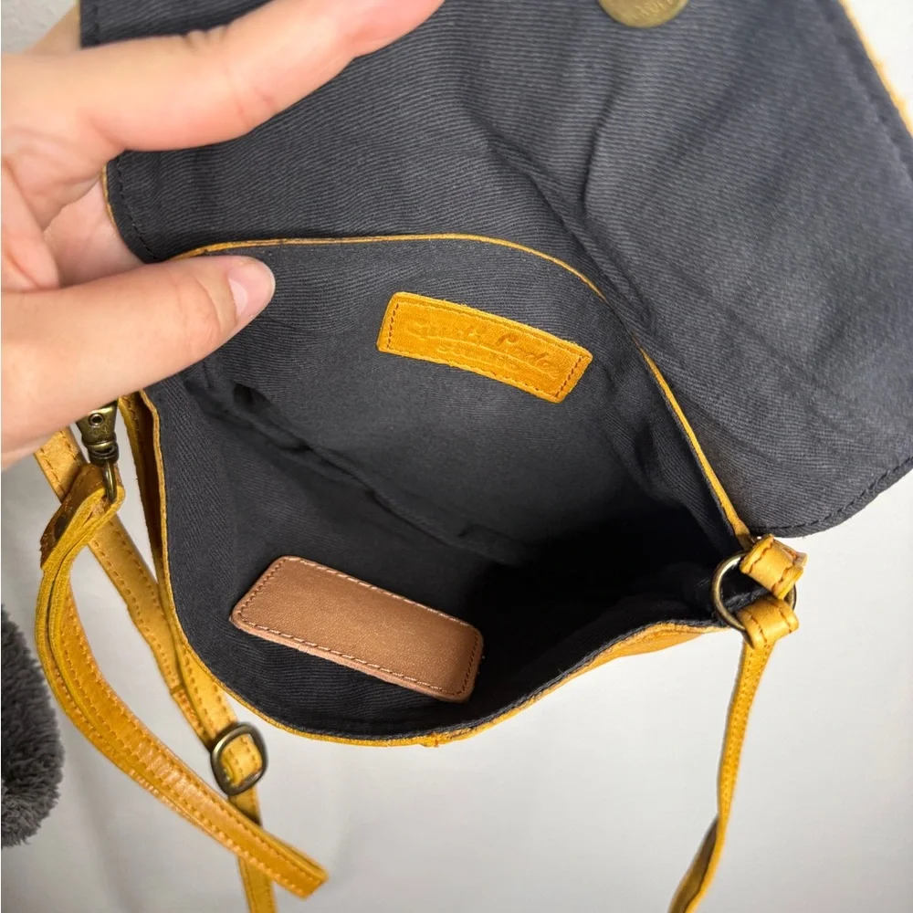 Gusti Leder Studio Yellow Leather Crossbody Bag Distressed Magnetic Closure